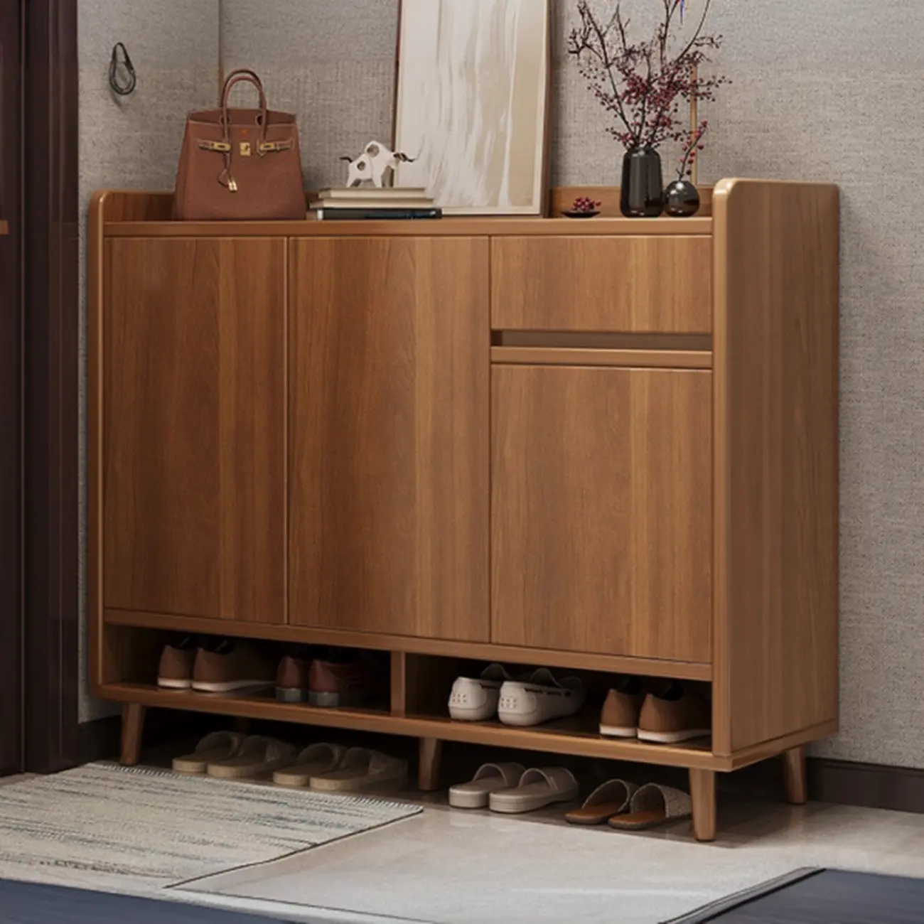 Vertical Modern White Wood Entryway Shoe Cabinet