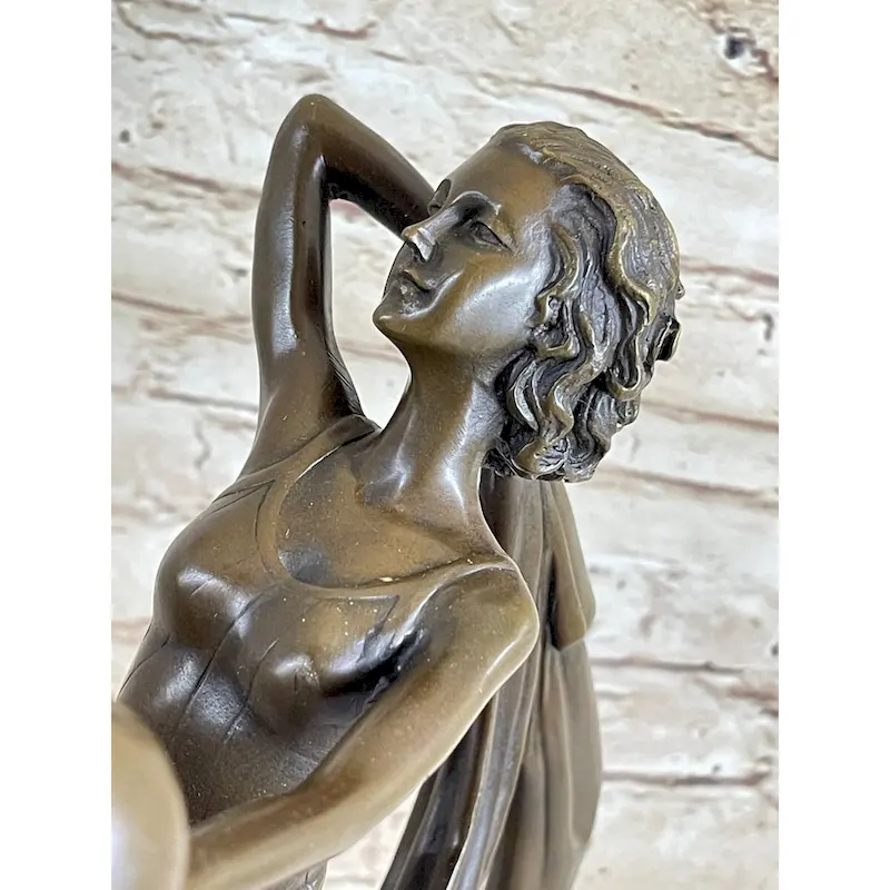 Art Deco Flapper Dancer Girl Holding Ball Bronze Statue Sculpture Figure