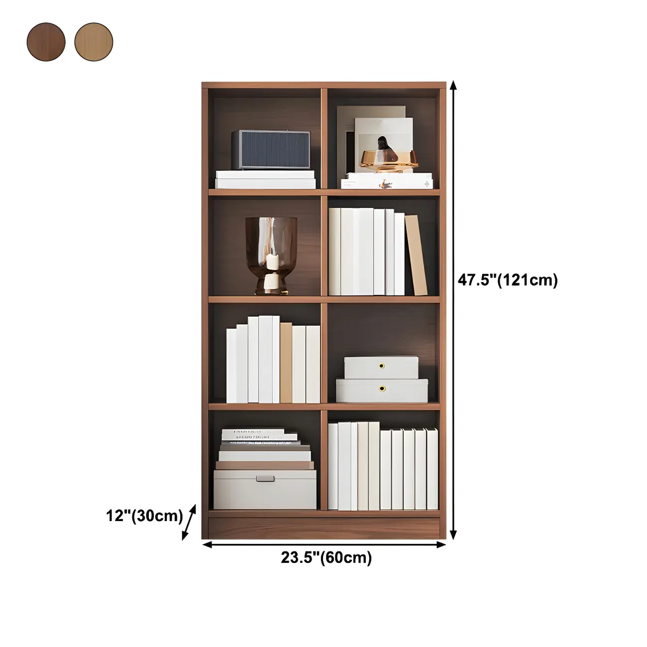 Narrow Tall Brown Wood 6-Shelf Closed Back Bookcase