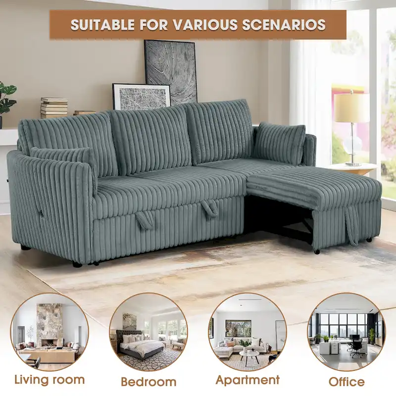 Modern Fabric Sleeper Sectional with USB and 2 pillows