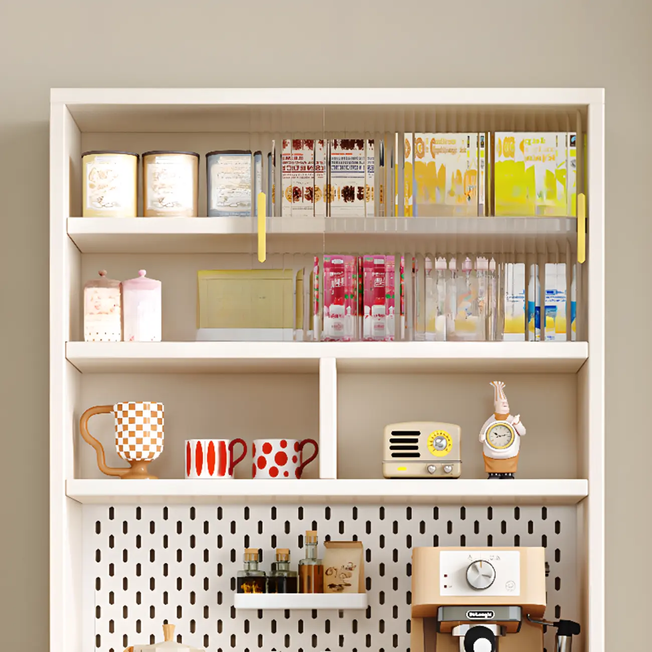 Freestanding Wooden Open Display Buffet Cabinet with Drawer