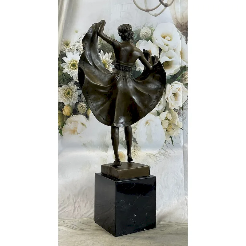 Bergman Art Deco Flapper Dancer Girl Lifting Skirt Bronze Statue Figure Sculpture 18 Inches X 8 Inches
