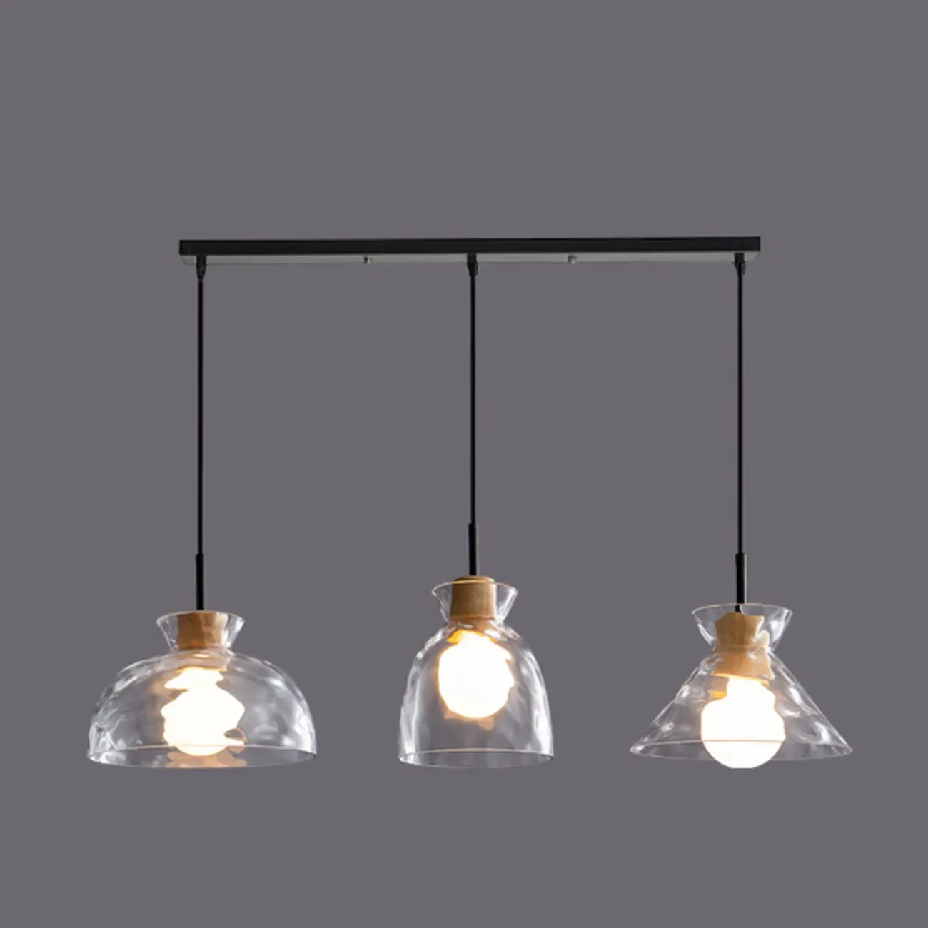Modern Clear Textured Glass Wood Pendant Light