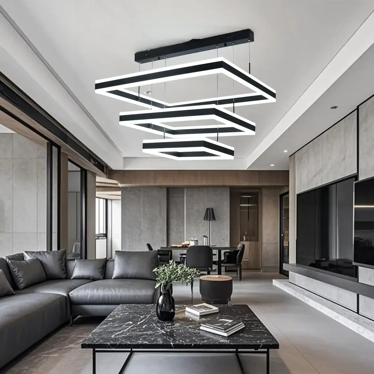 Modern 3-Tier Linear Square Dimmable LED Chandelier