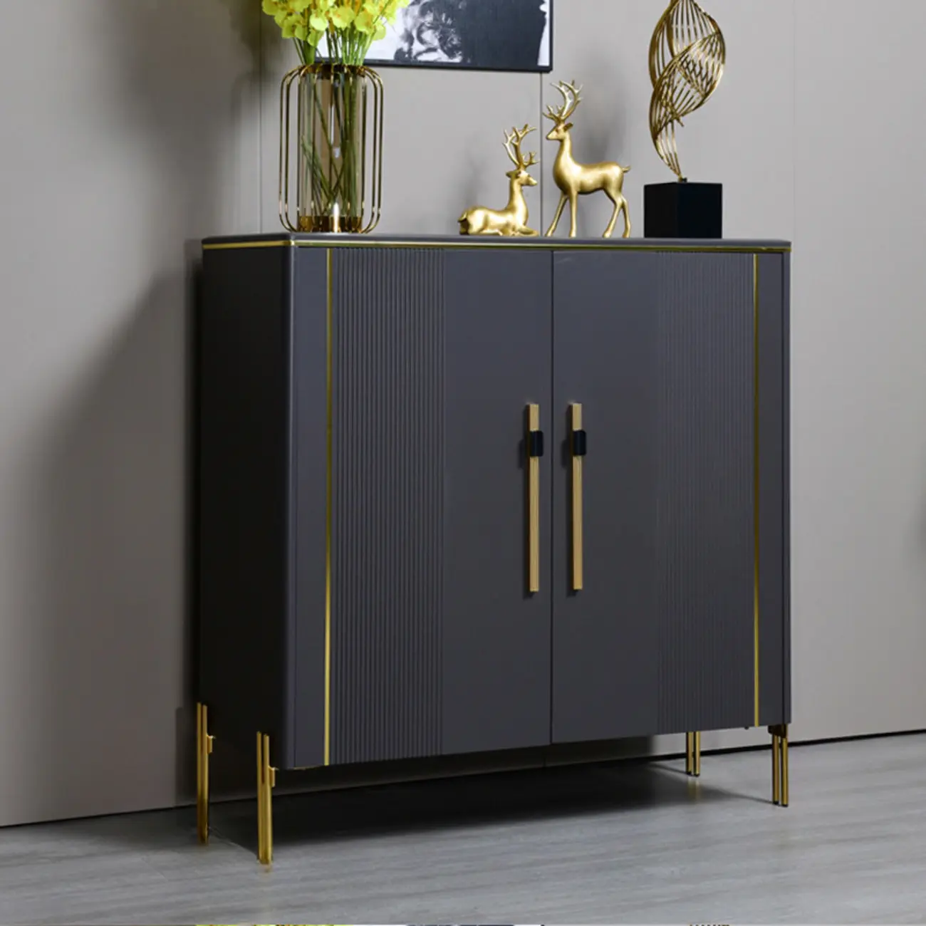 Glam Dark Gray Wooden Cabinet with Free Standing Design