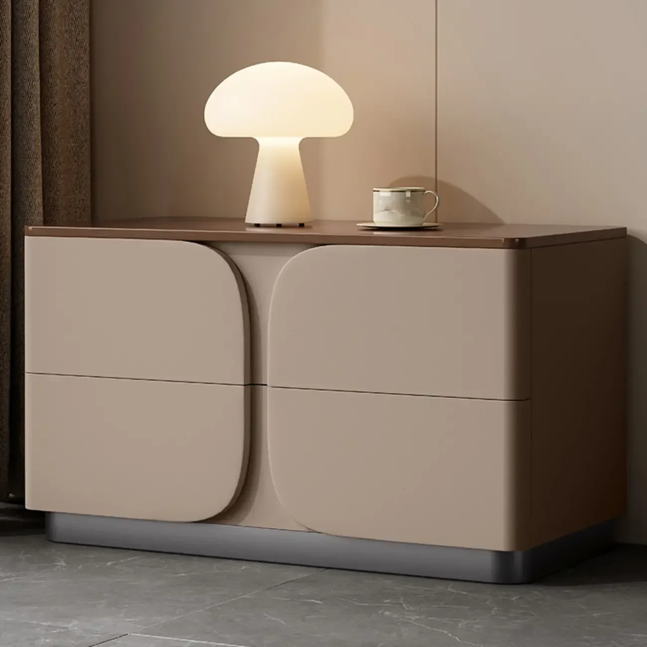 Modern Wooden Bedside Cabinet with Dual Drawers in Cream