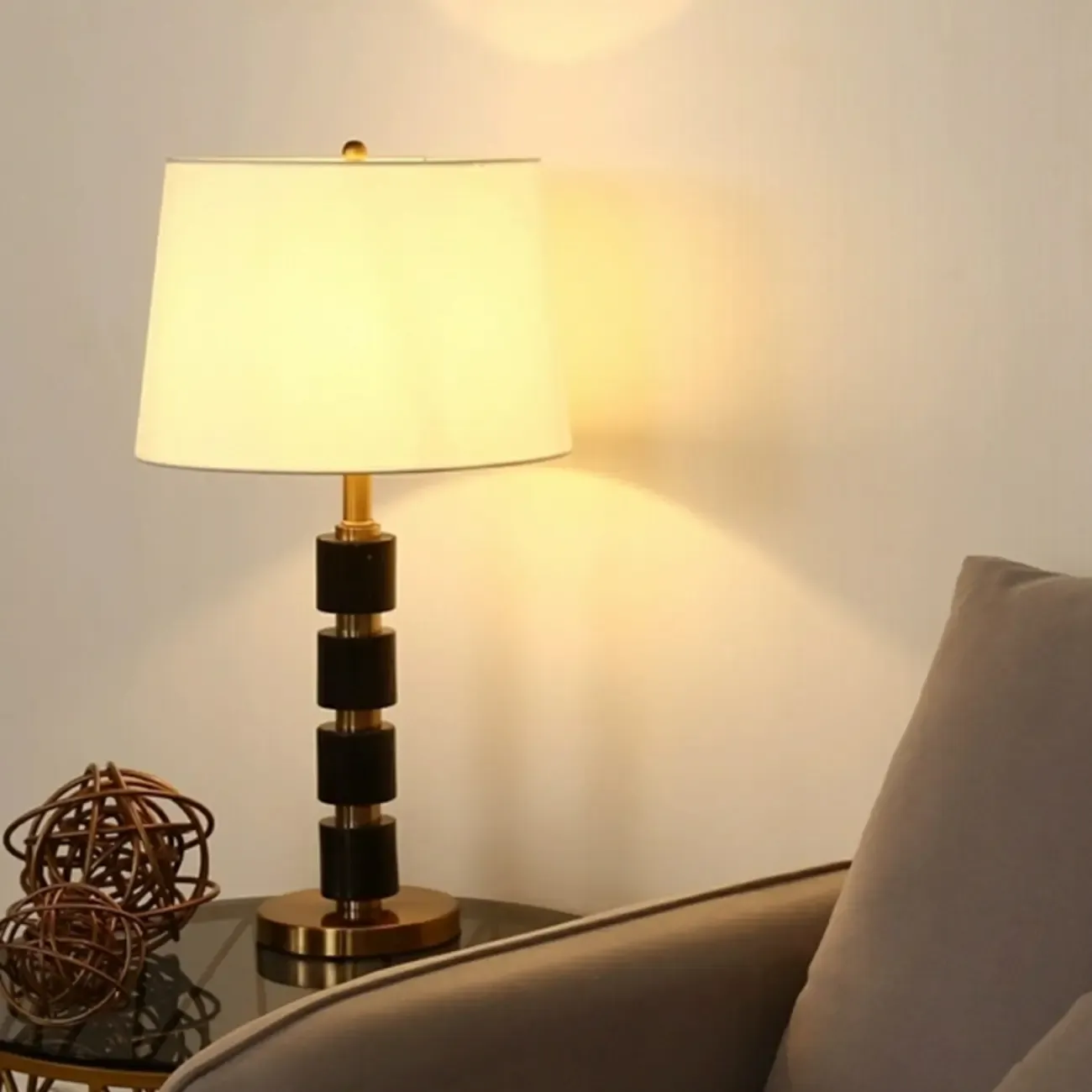 Elegant White Noble Stone Fabric Task Table Lamp