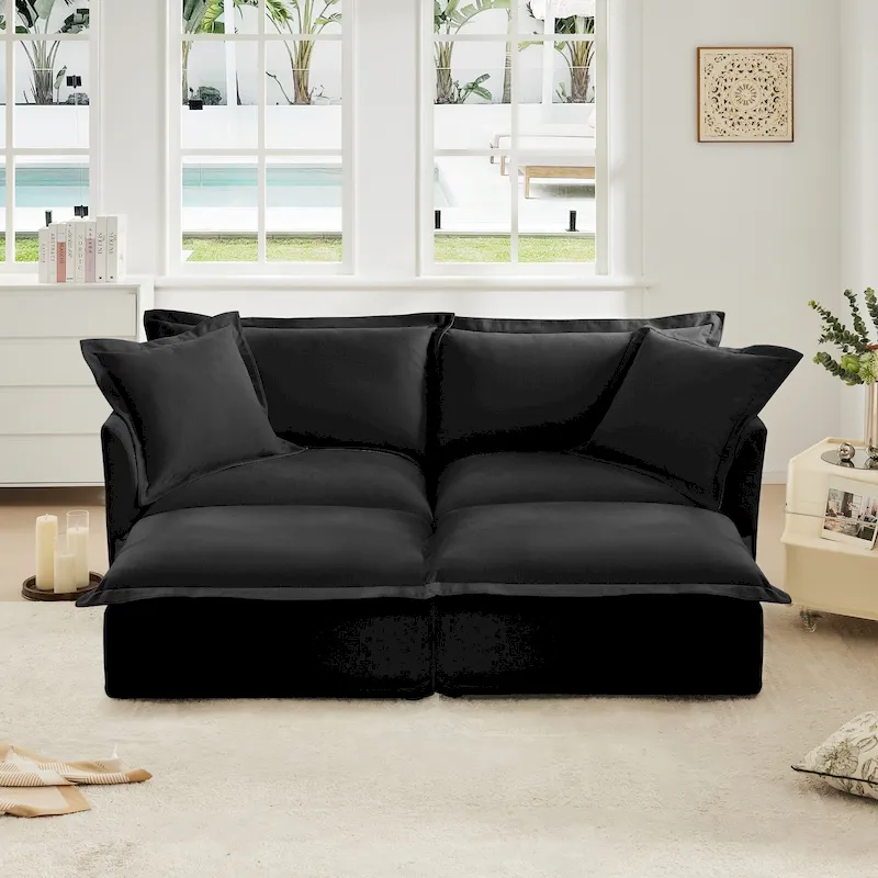 83.4 Chenille 2-Seater Sectional Sofa with Ottomans