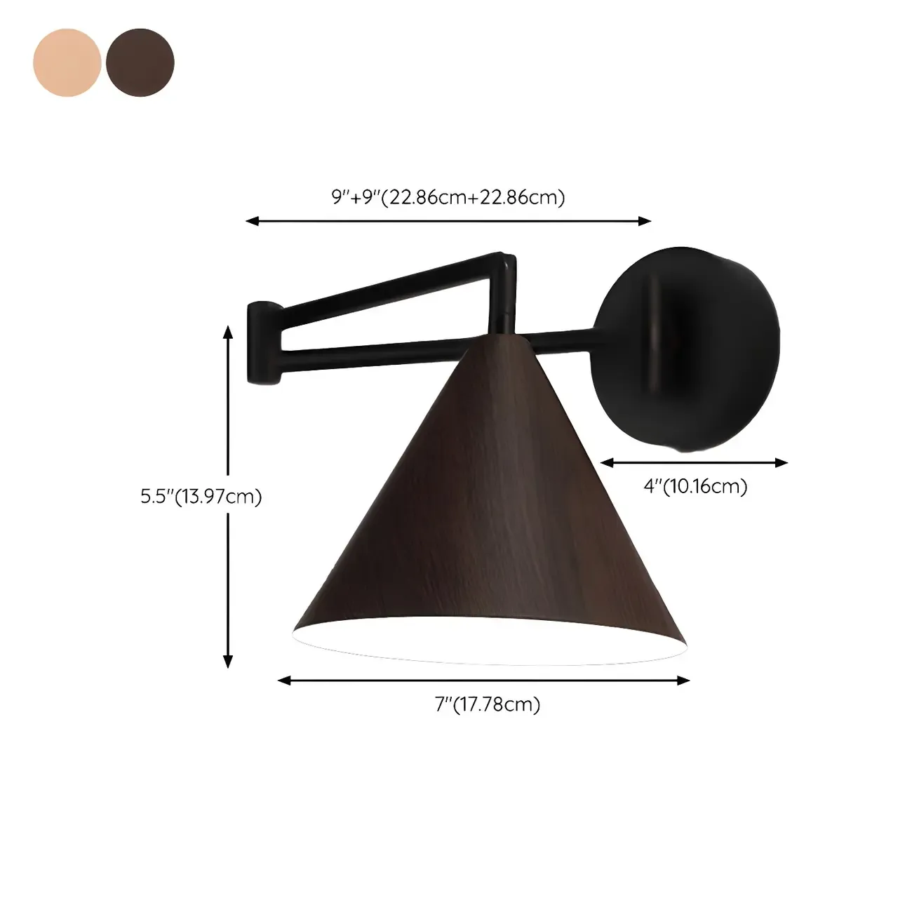 Modern Metal Black Cone Swing Arm Wall Light