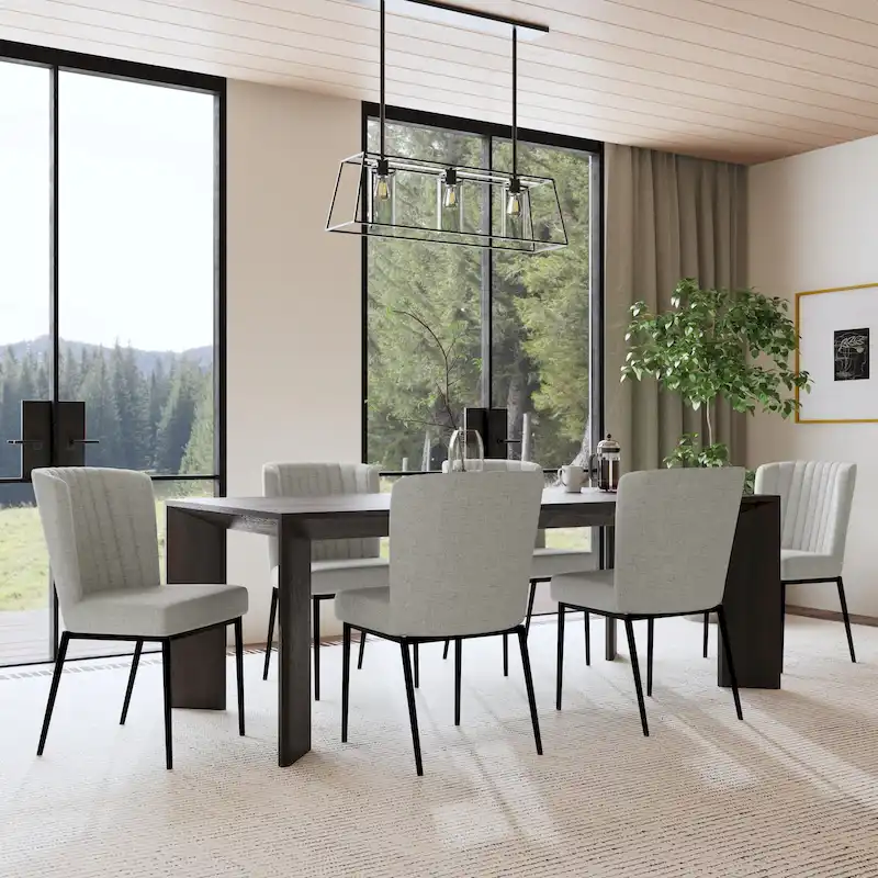 HomePop ChannelBack Dining Chair with Metal Legs-Gray Woven (set of 2)