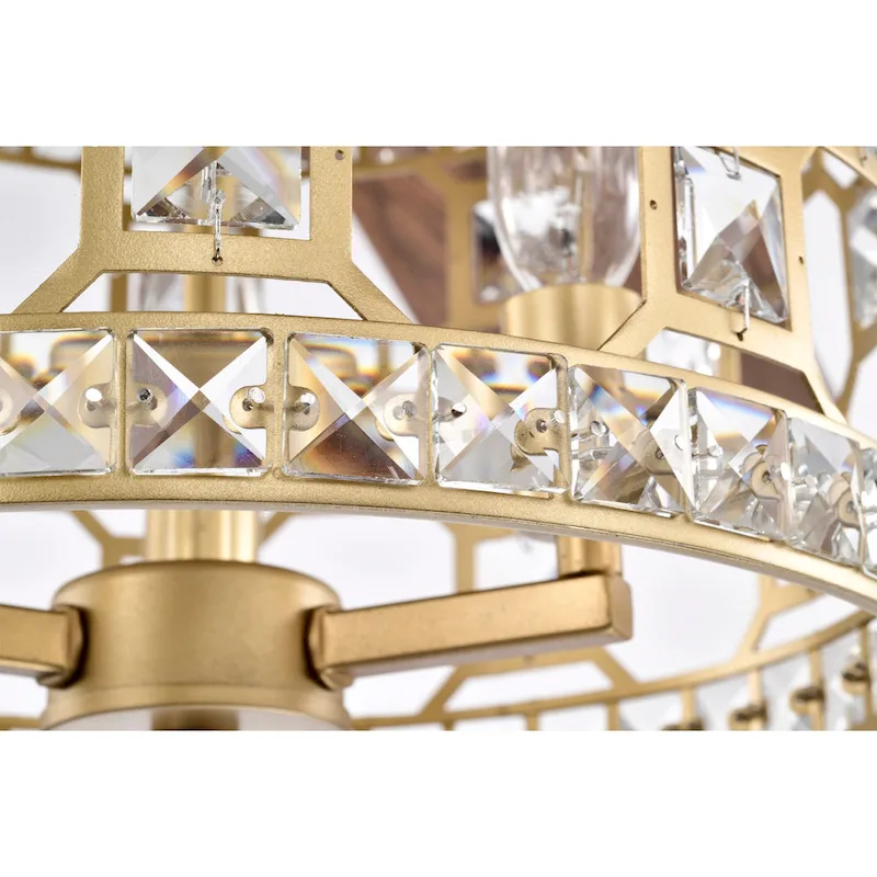 Adsila 52 Inch Matte Gold Glam Crsytal Ceiling Fan with Remote - N/A