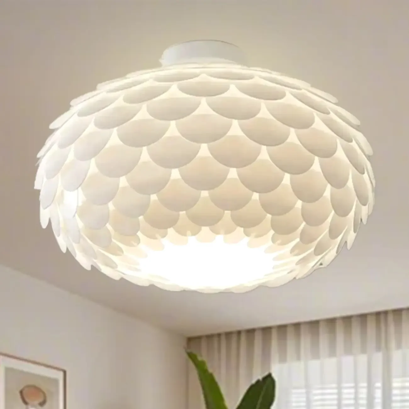 Scalloped White Acrylic Dome Semi Flush Ceiling Light