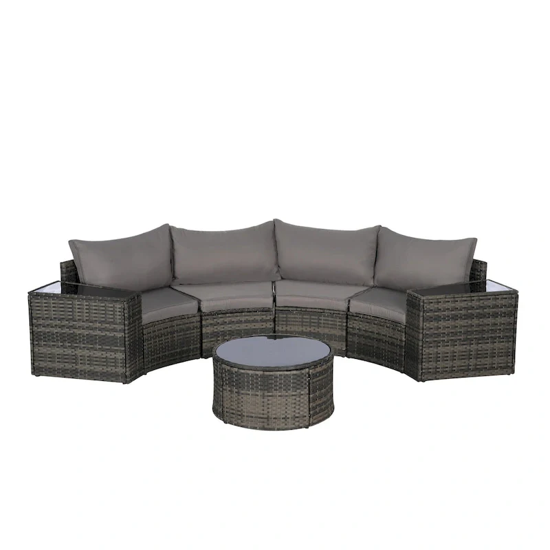 7-Piece Half-Moon Sectional Sofa Set with Glass Table