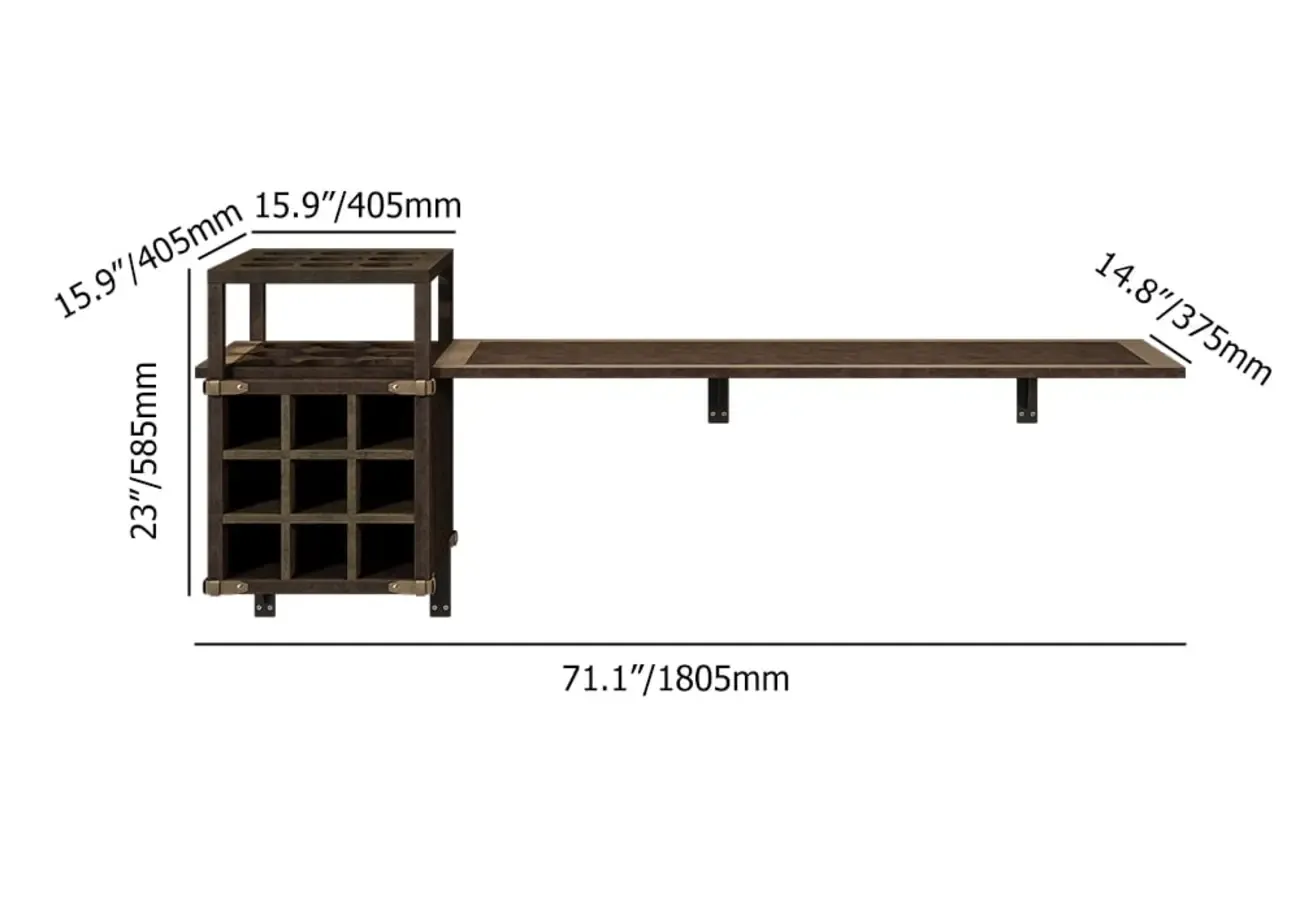 Industrial Wall Mounted Bar Counter with Wine Rack