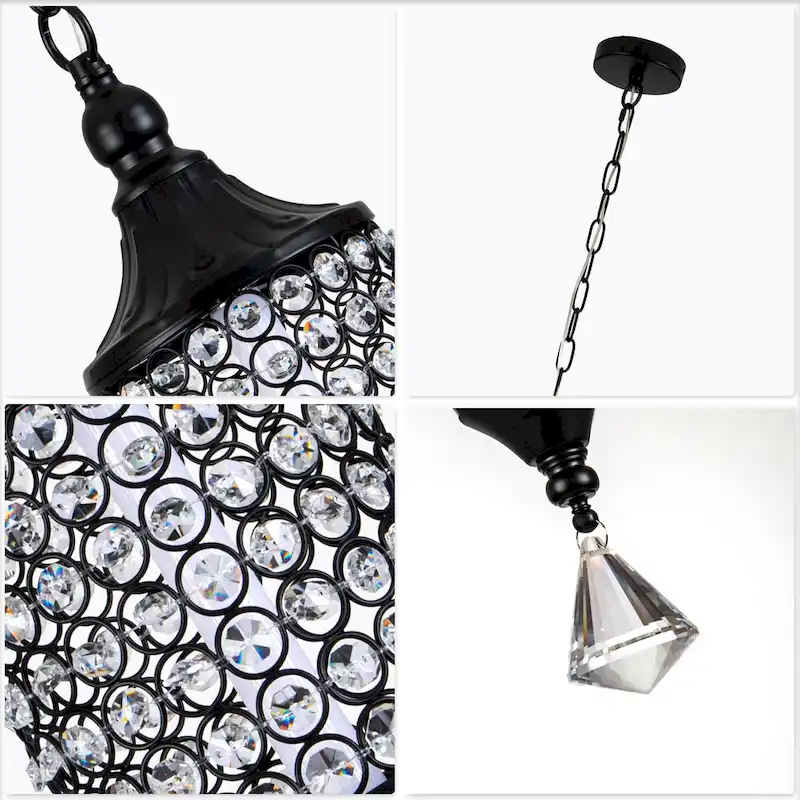 CurveCurio 7  Classic Crystal Pendant w Dimmable LED Light, Adjustable Hanging Chain up to 70 inches