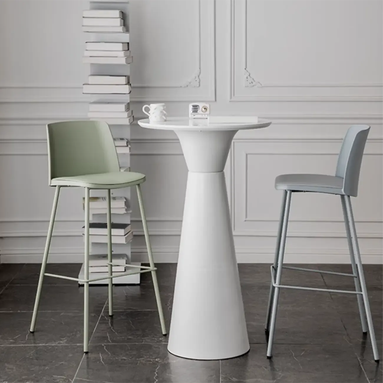 Elegant Pedestal Round White Marble Bar Table