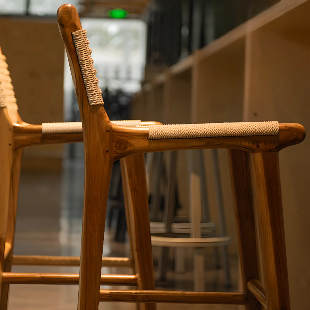 Rustic Wood Wicker Seat Counter Bar Stools with Back