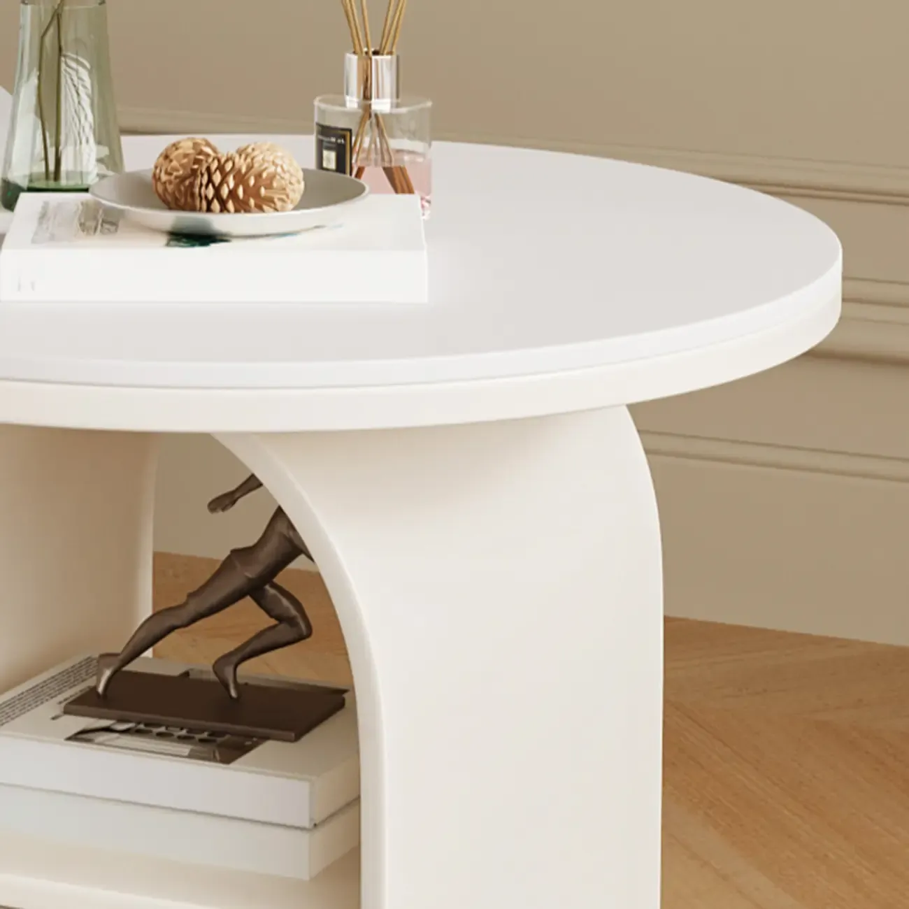 Modern Geometric Sintered Stone White 3-Tier Chairside Table