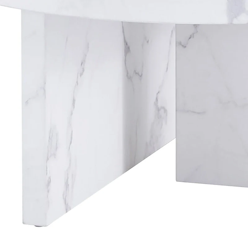 Modern Stylish Wooden Round Coffee Table with Imitation Marble Veneer Surface