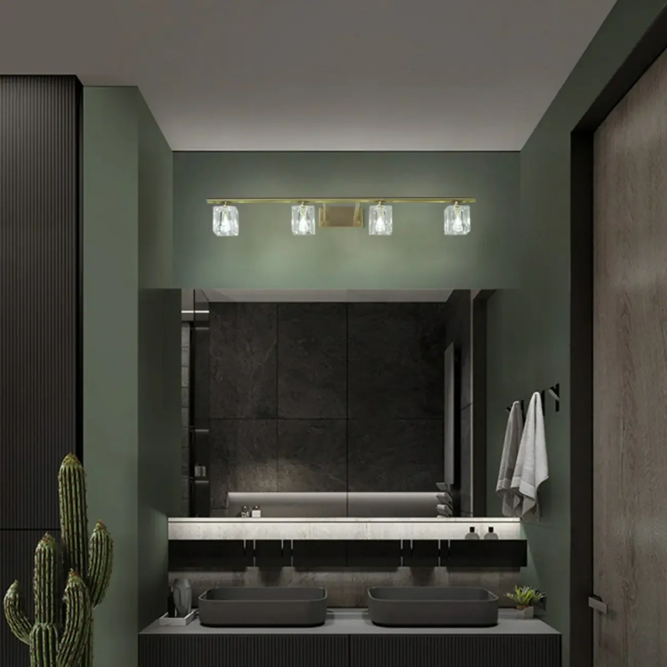 Modern Gold Bathroom Vanity Lights with Clear Crystal Shade