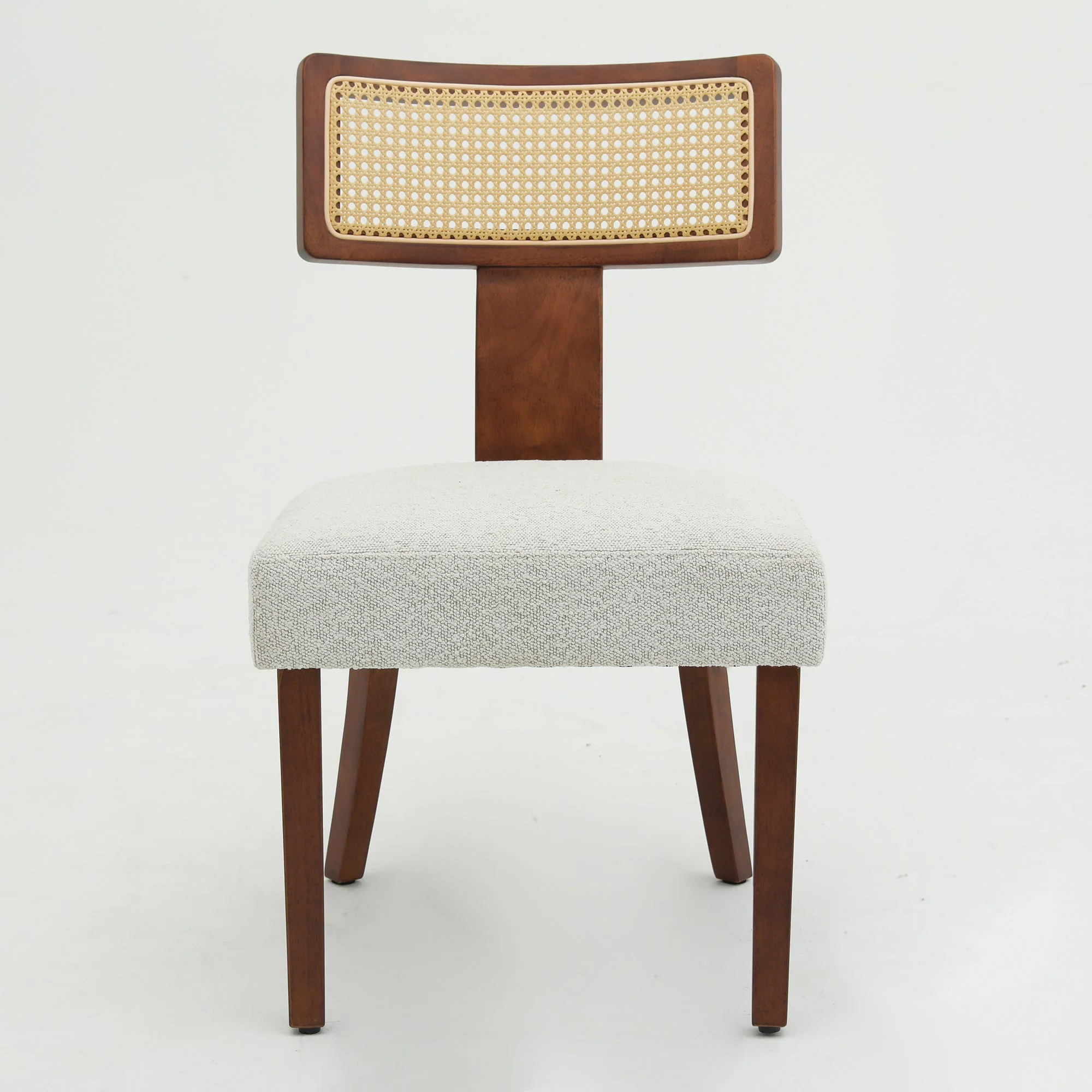 Wood and Rattan Mid Century Modern Dining Chairs Set of 2