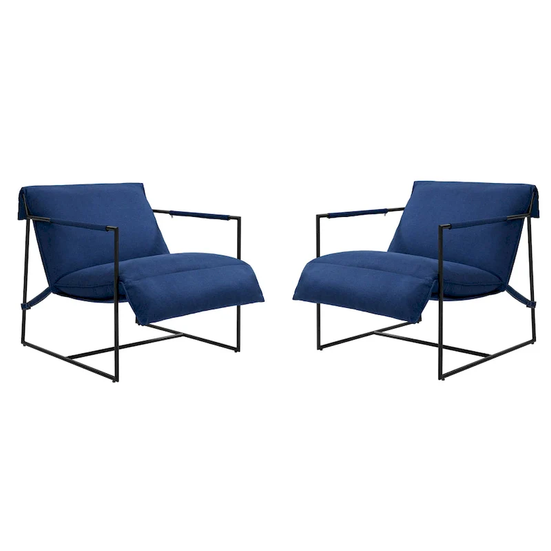 Fabric Accent Chair Metal Framed Sling Armchair Set of 2