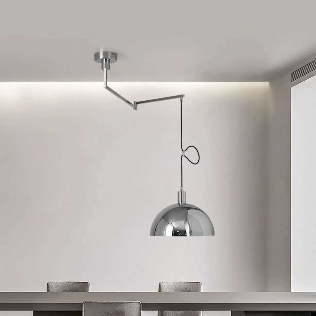 Adjustable Chrome Dome Swing Arm Kitchen Pendant Light from