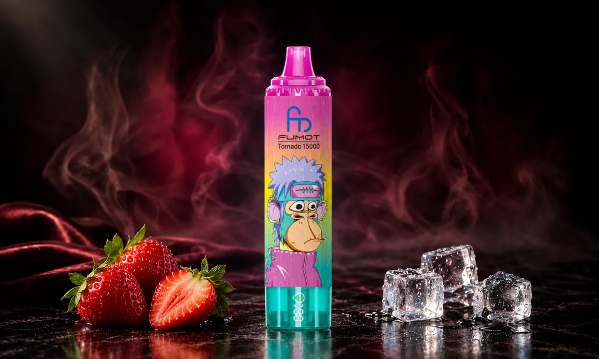FUMOT Tornado 15000 Strawberry Ice – E-Zigarette in einer atmosphärischen Produktszene