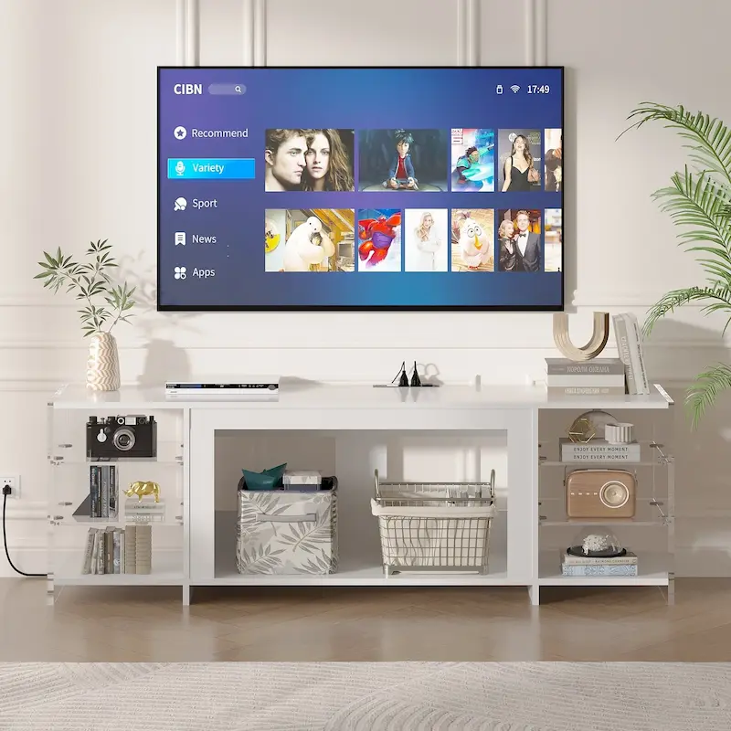 VECELO 70 Rustic TV Stand without/with Fireplace Heater(2 Options),Media Entertainment Center Table with Storage Shelves