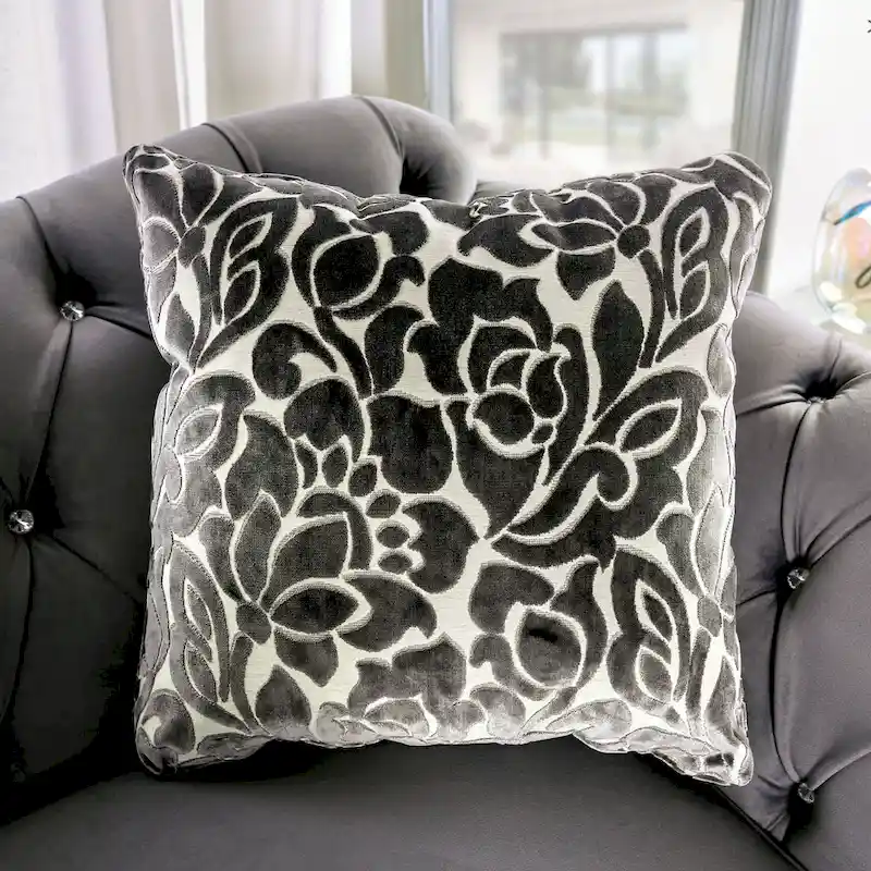 Addae Glam Grey Velvet Fabric Upholstered Button Tufted Sofa by Furniture of America