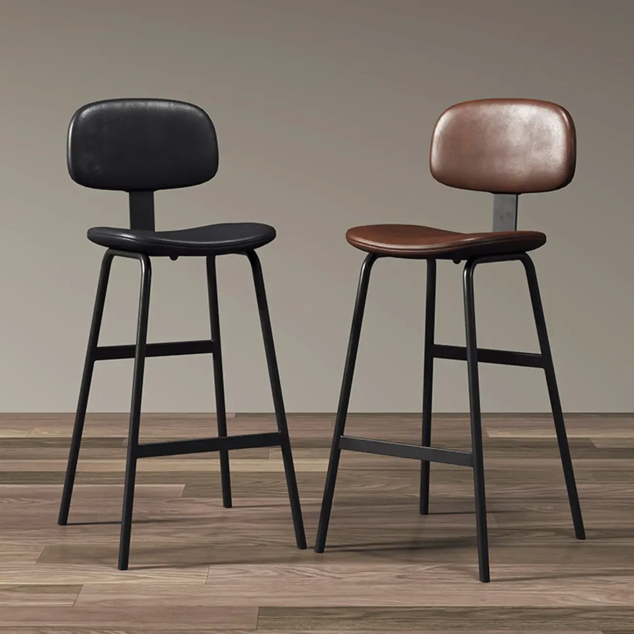 Saddle Faux Leather Counter Stools with Backs