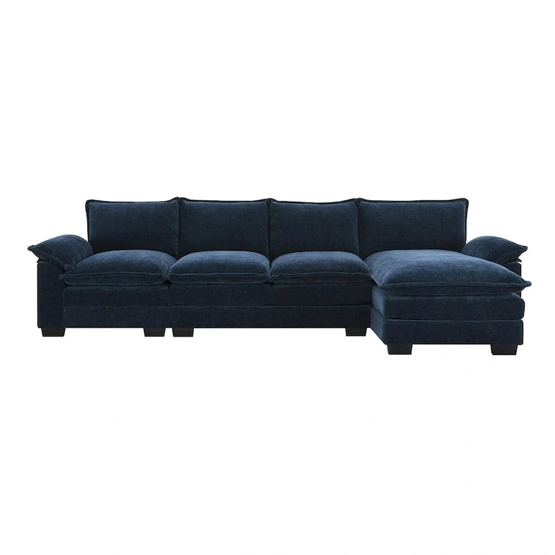 118*55 L-shaped Chenille Cloud Sofa with Double Seat Cushions, 5-seat Upholstered Sleeper Sofa Couch with Chaise Lounge