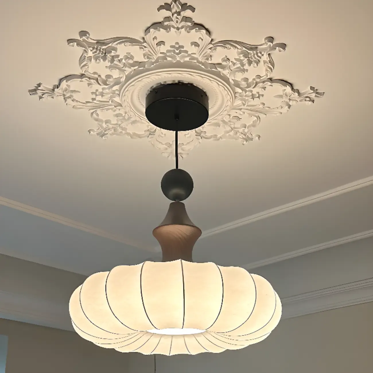 Modern Round Adjustable White Fabric Pendant Chandelier