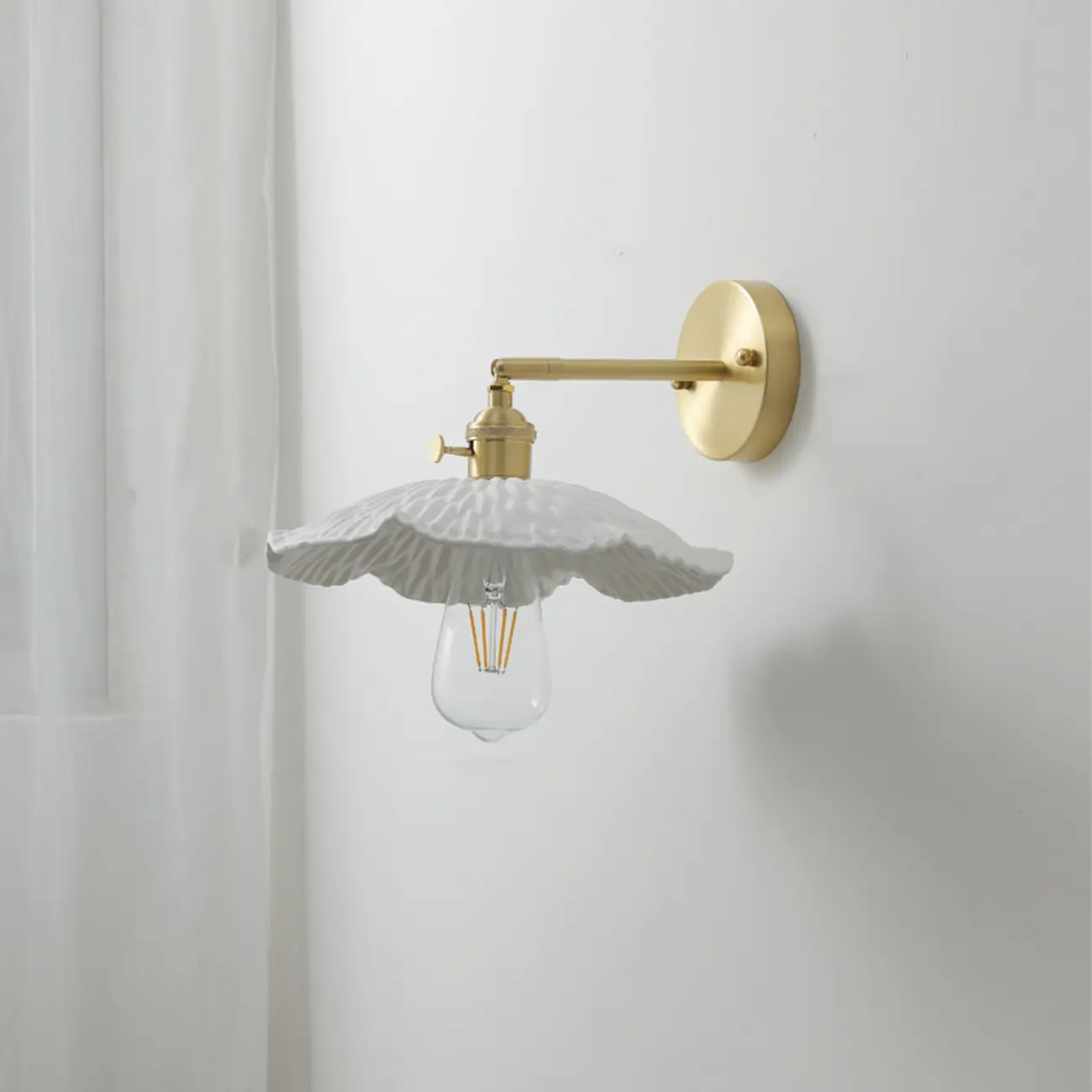 Vintage Brass Wall Light with Ceramics Shade for Bedroom