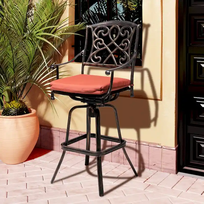 Pellebant Patio Aluminum Swivel Bar Stool with Sunbrella Cushion
