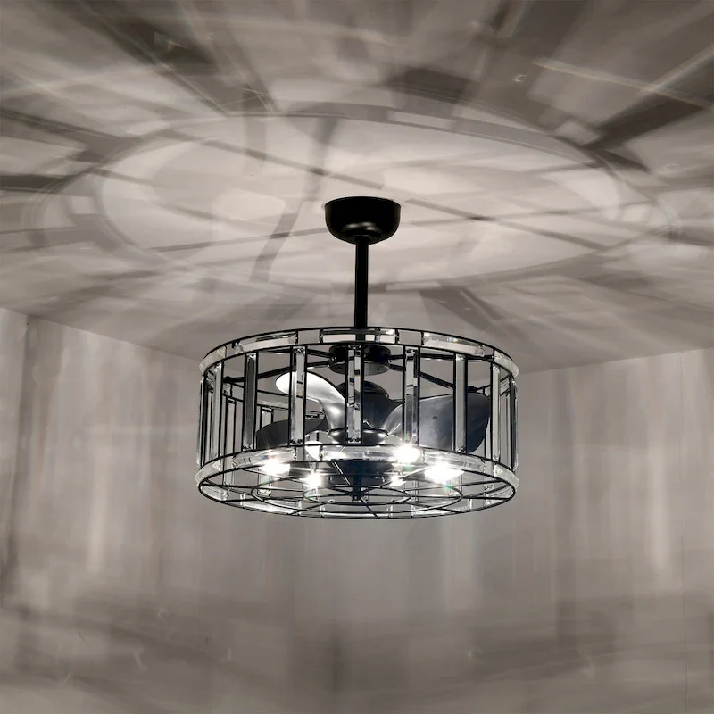 Livia 25 Inch Elegant and Glam Style Matte Black Finish Crystal Lighted Ceiling Fandelier with Remote