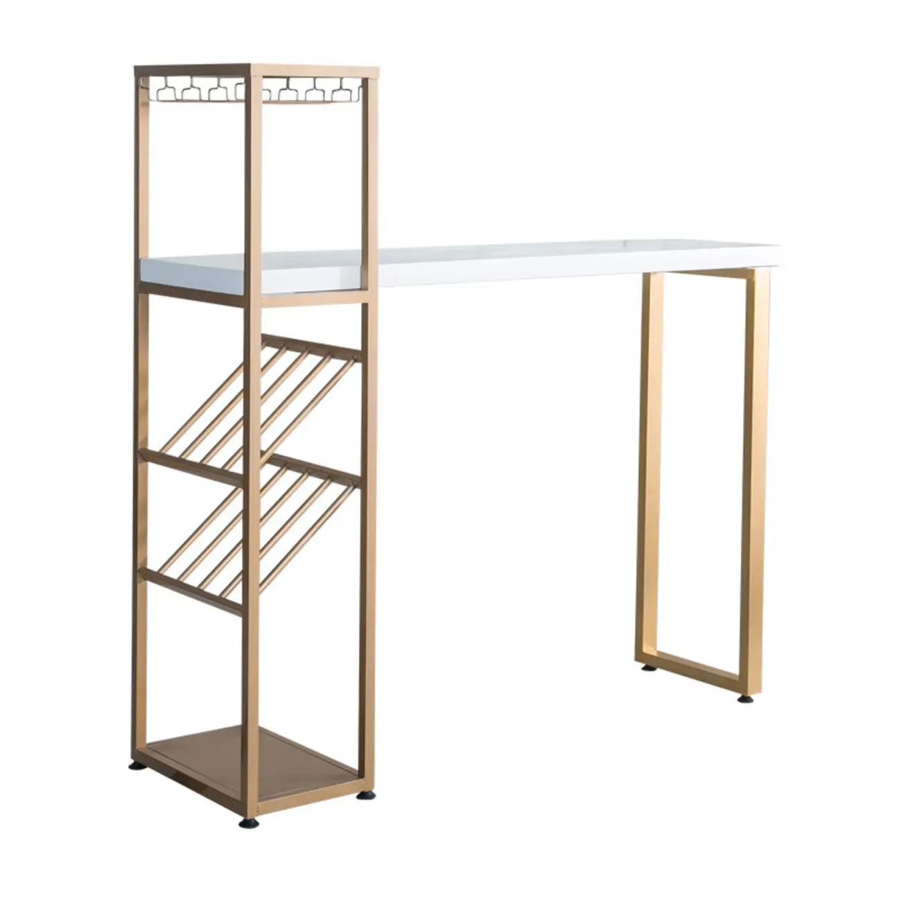 Glam White-Gold 2-Tier Shelves Bar Tables with Stemware Holders