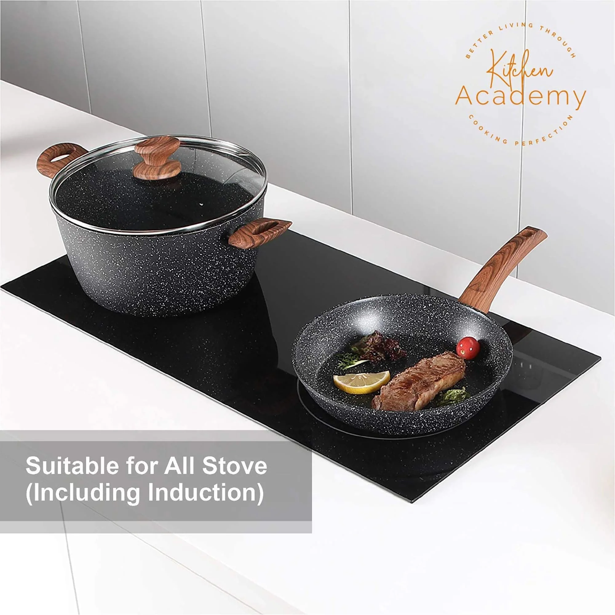 Kitchen Granite Cookware Set, Cooking Pans Set Non-Stick Pots 12/15/30-piece Set