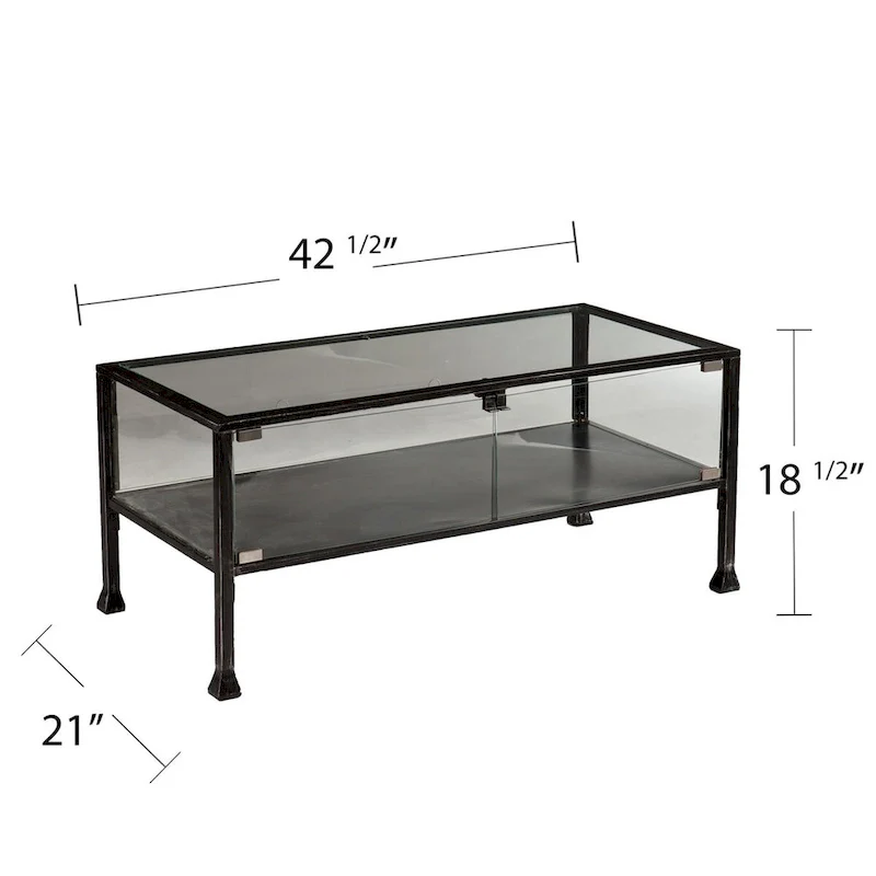 43 Black Glass And Metal Rectangular Coffee Table - 18.5 H x 42.5 W x 21 D