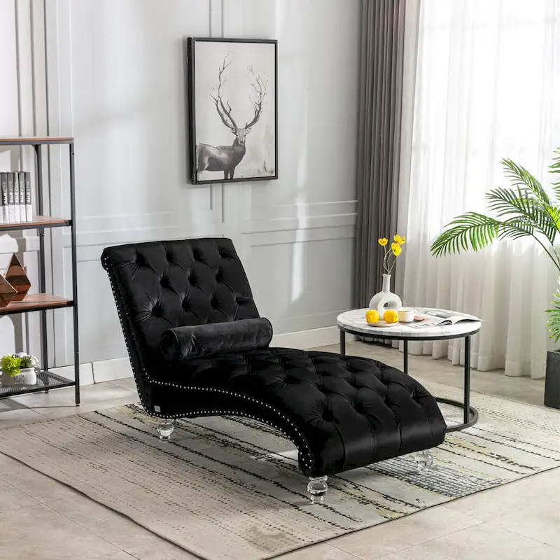 Velvet Tufted Chaise Lounge Accent Living Room Chair