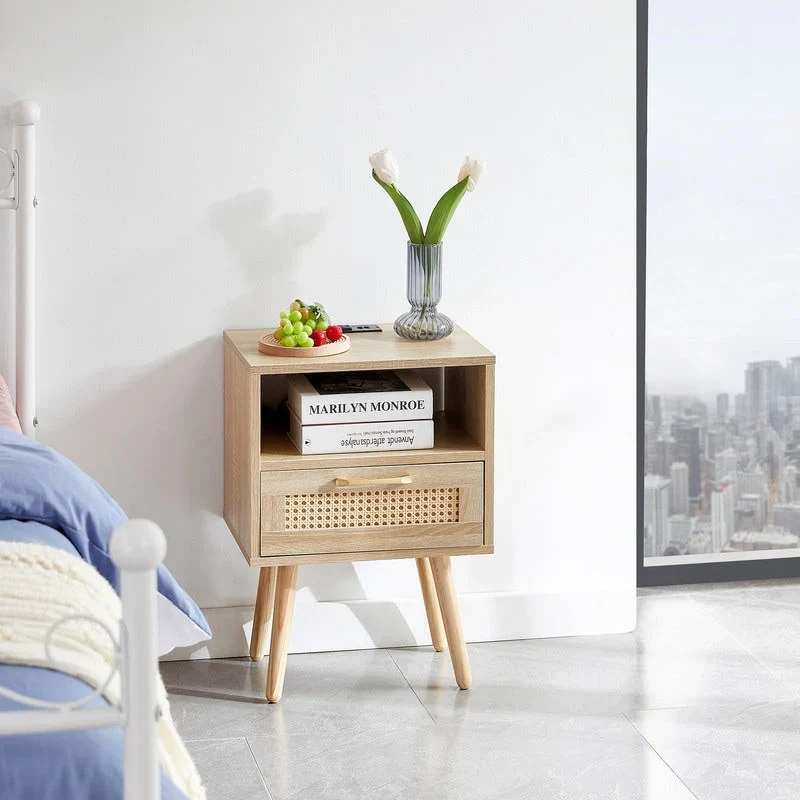 Nightstand with Charging Station End Side Table with Drawer