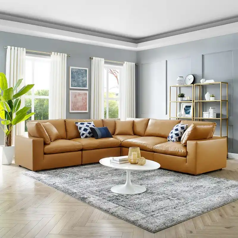 Commix Down Filled Overstuffed Vegan Leather 5-Piece Sectional Sofa
