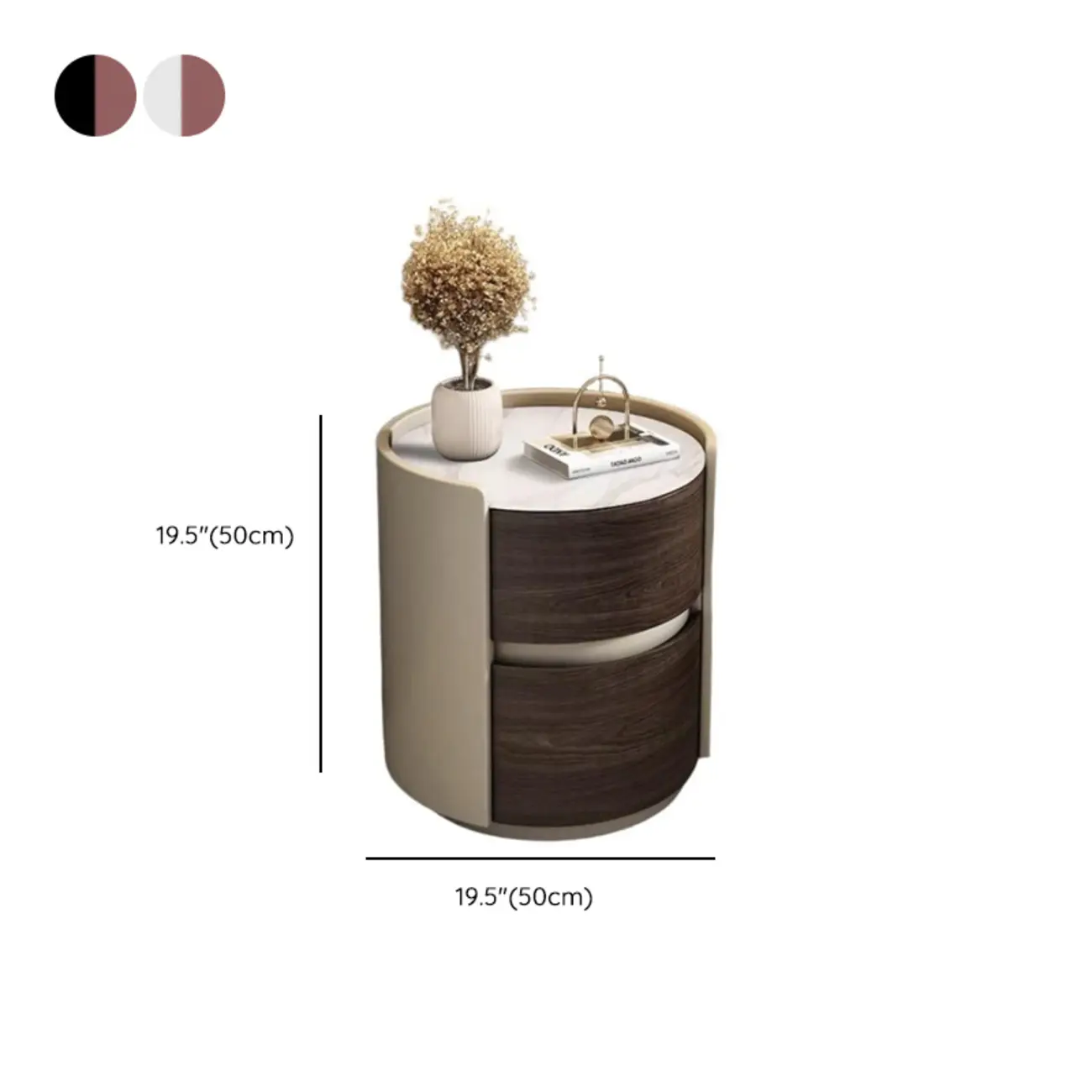 Narrow Pine Wood Soft-Close 2 Tier Round Bedside Table