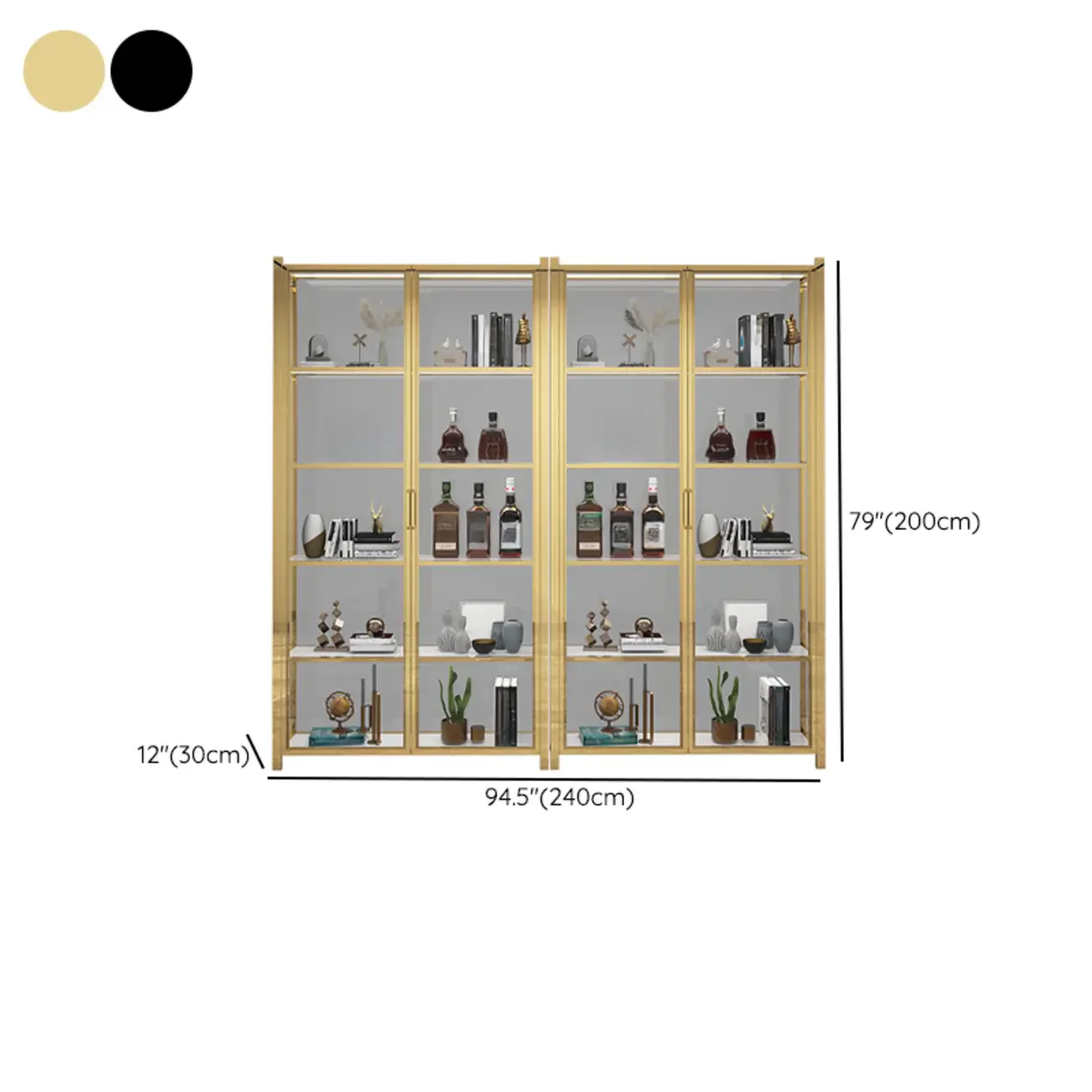 Freestanding Gold Glass Display Cabinet with LED Lights