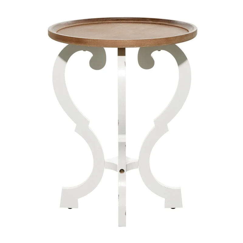 Scrolled Wood Round End Accent Table - 25x19x19