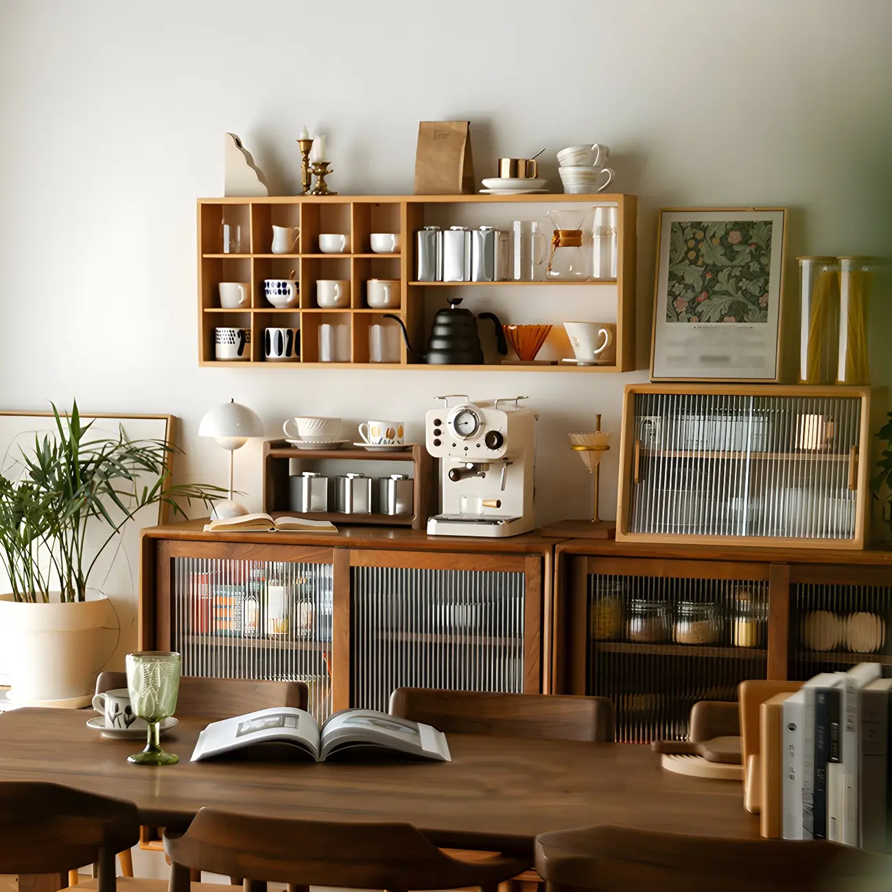 Rectangular Wood Wall-Mounted Open China Cabinet