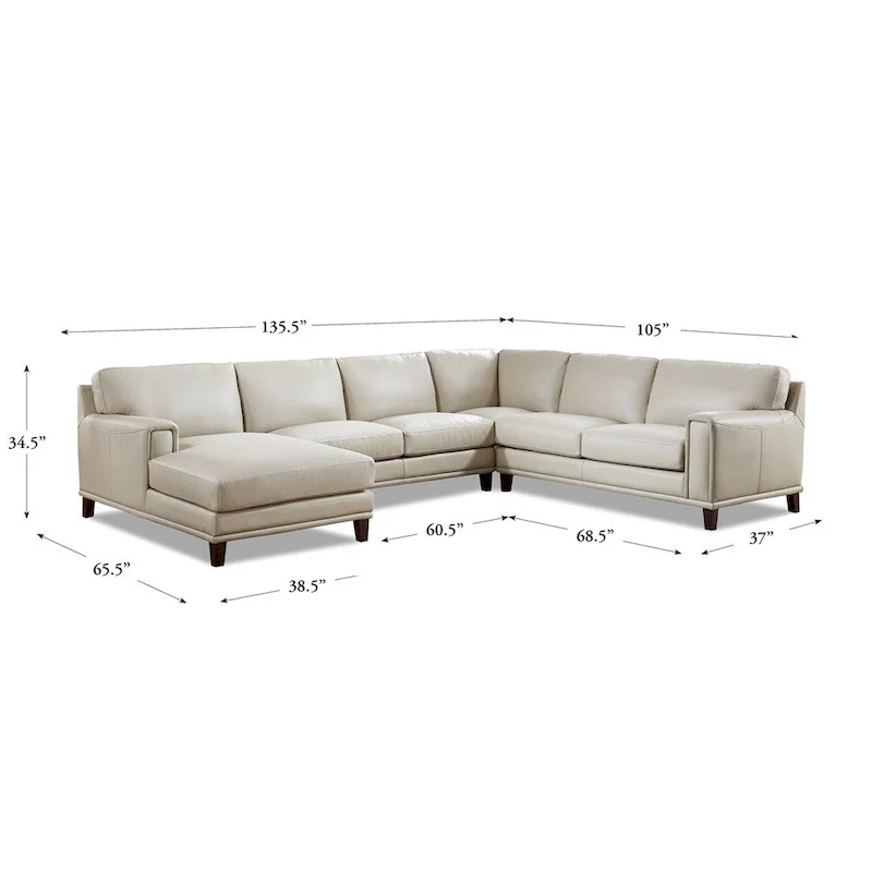 Hydeline Hayward Top Grain Leather Sectional Sofa with Chaise