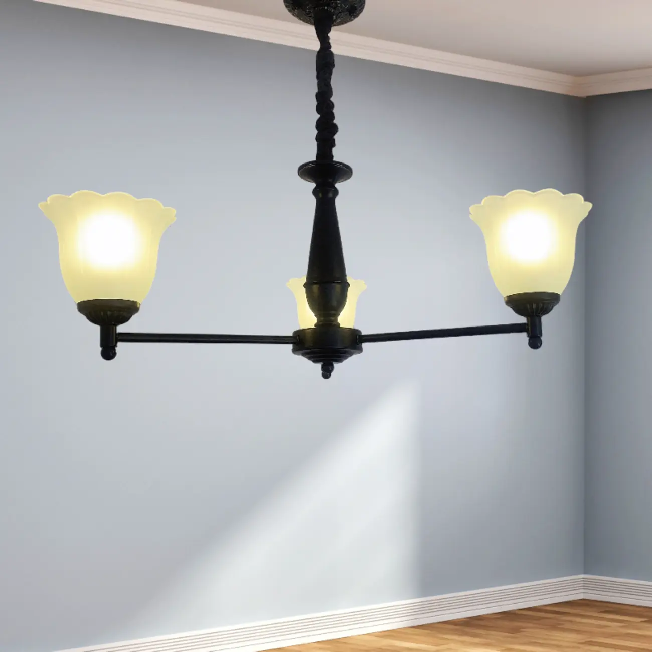 Vintage Metal Chandelier with Tulip Glass for Living Room