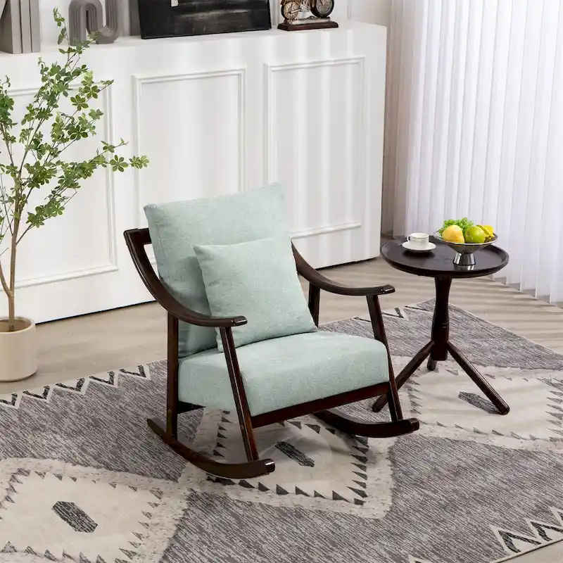 Woven Fabric Upholstered Modern Rocking Chair with Solid Wood Frame