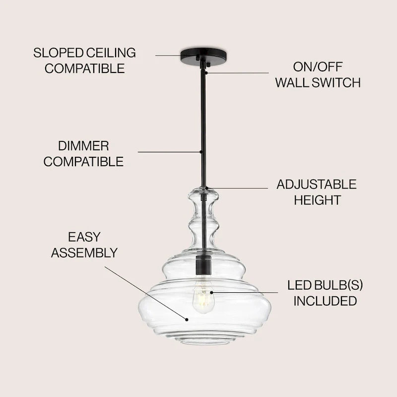 Monkey 13.37  Glass/Metal LED Pendant, by JONATHAN Y